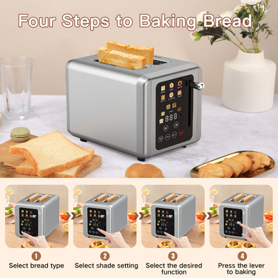 Stainless Steel Digital Timer Toaster With Sound Function 6 Bread Types Electric Touch Screen Toaster for Household Hotel Use
