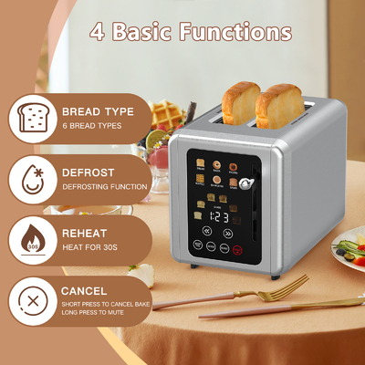 Stainless Steel Digital Timer Toaster With Sound Function 6 Bread Types Electric Touch Screen Toaster for Household Hotel Use