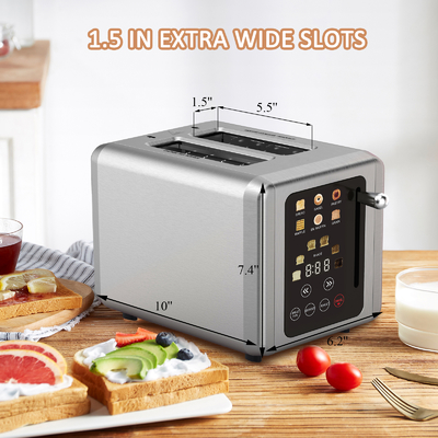 Stainless Steel Digital Timer Toaster With Sound Function 6 Bread Types Electric Touch Screen Toaster for Household Hotel Use