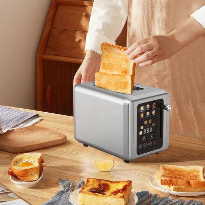 Toaster 2 Slice Retro Wide Slot Stainless Steel Toaster with 6 Browning Levels Reheat Defrost for Bagel Toast Bread Kitchen