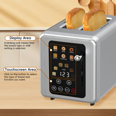 Toaster 6 Toast Settings Cancel Functions Slide Out Crumb Tray Extra Wide 1.5" Slots for Bagels Waffles Specialty Breads